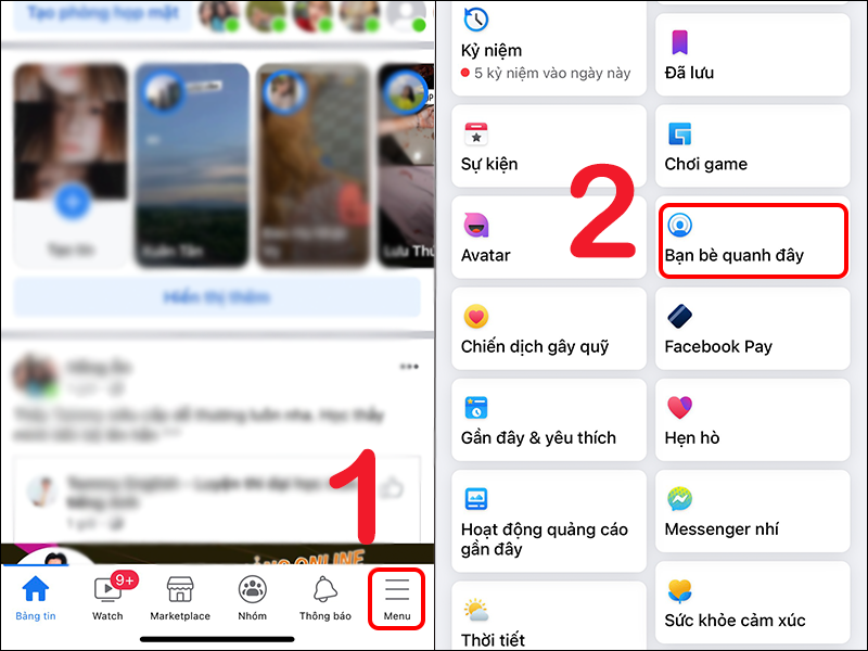 Chọn Bạn bè quanh đây trên Facebook